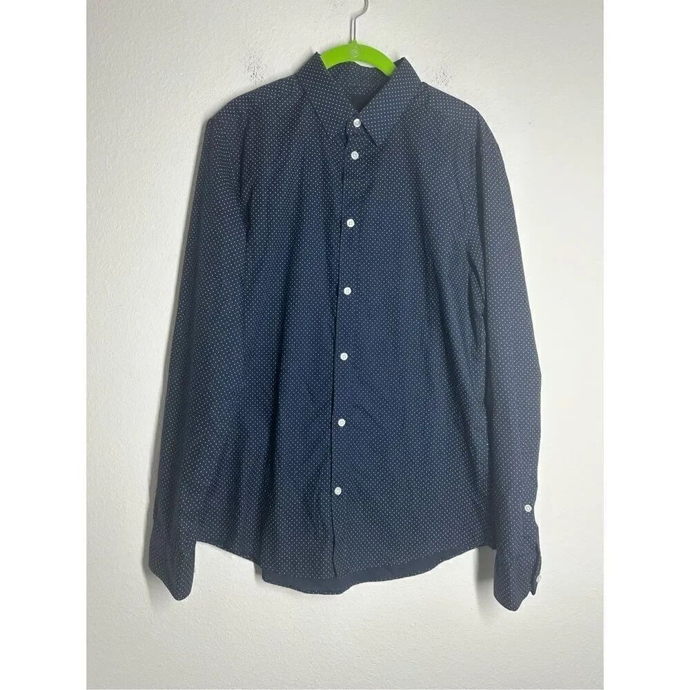 H&M Men’s Polka Dot Blue White Cotton Blend Buttoned Slim Fit Shirt Size M